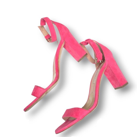 BRIAN ATWOOD Margo Sandal Pink Suede Block Heel sandals ankle strap Women's 41 - Picture 1 of 11
